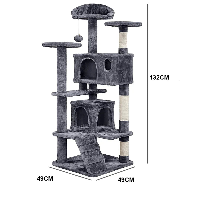 Robuster Katzenkratzbaum für mehrere Katzen Größenangabe in Dunkel Grau