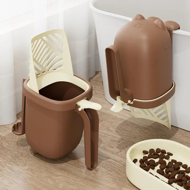 Katzenschaufel mit Box und Griff aus Kunststoff in Braun