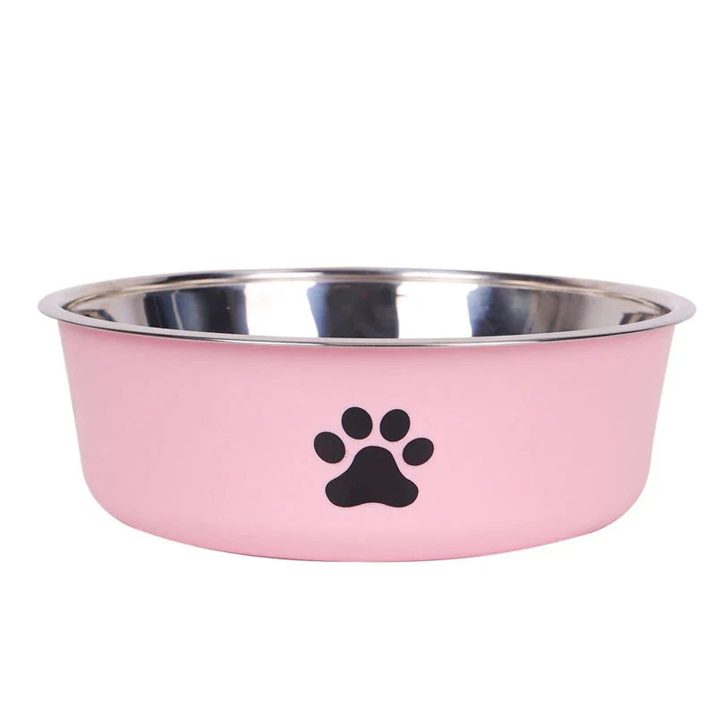 Edelstahl Hundenapf mit Pfotenmuster in Rosa
