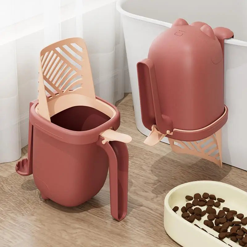 Katzenschaufel mit Box und Griff aus Kunststoff in rot