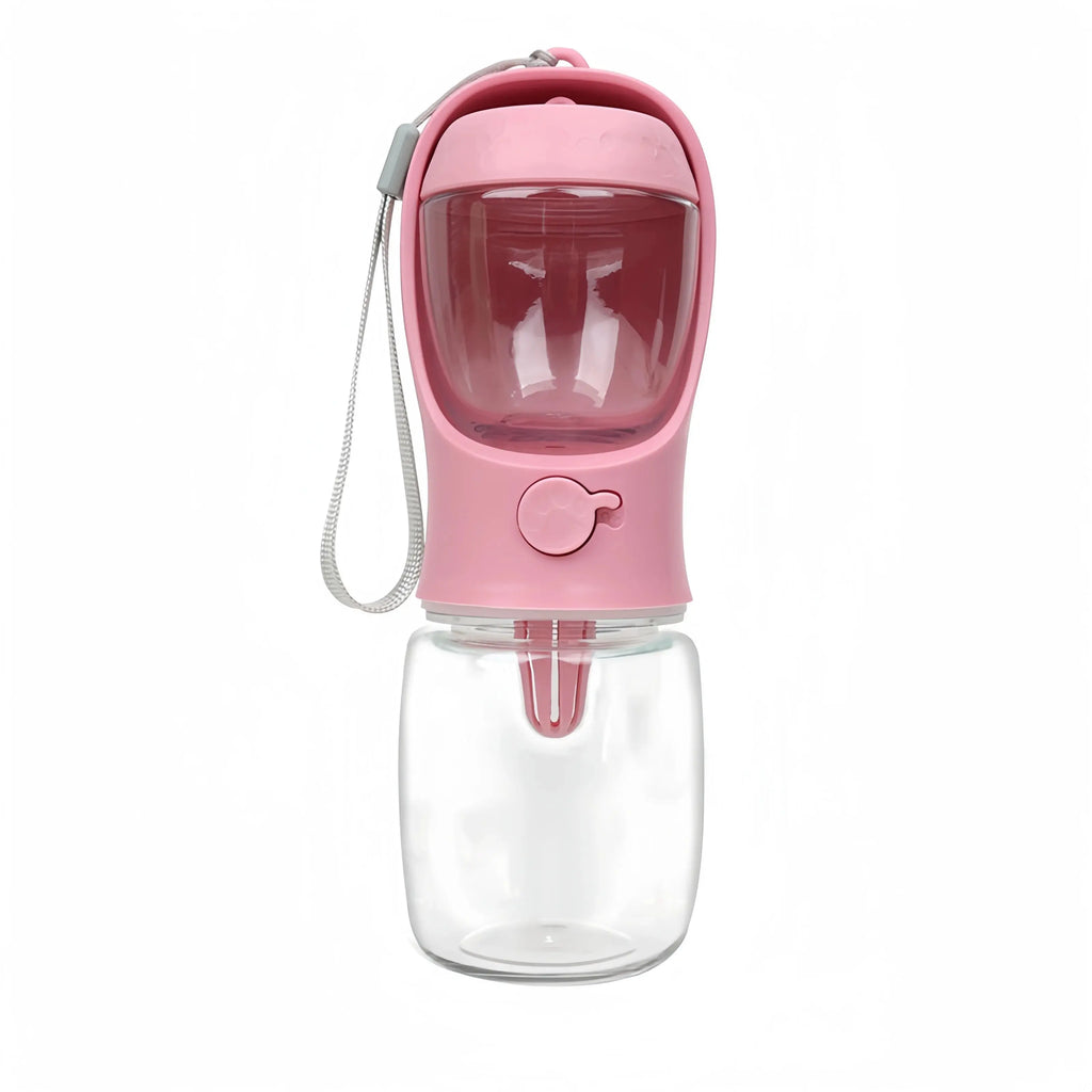 tragbare Hundewasserflasche mit Futterfach pink