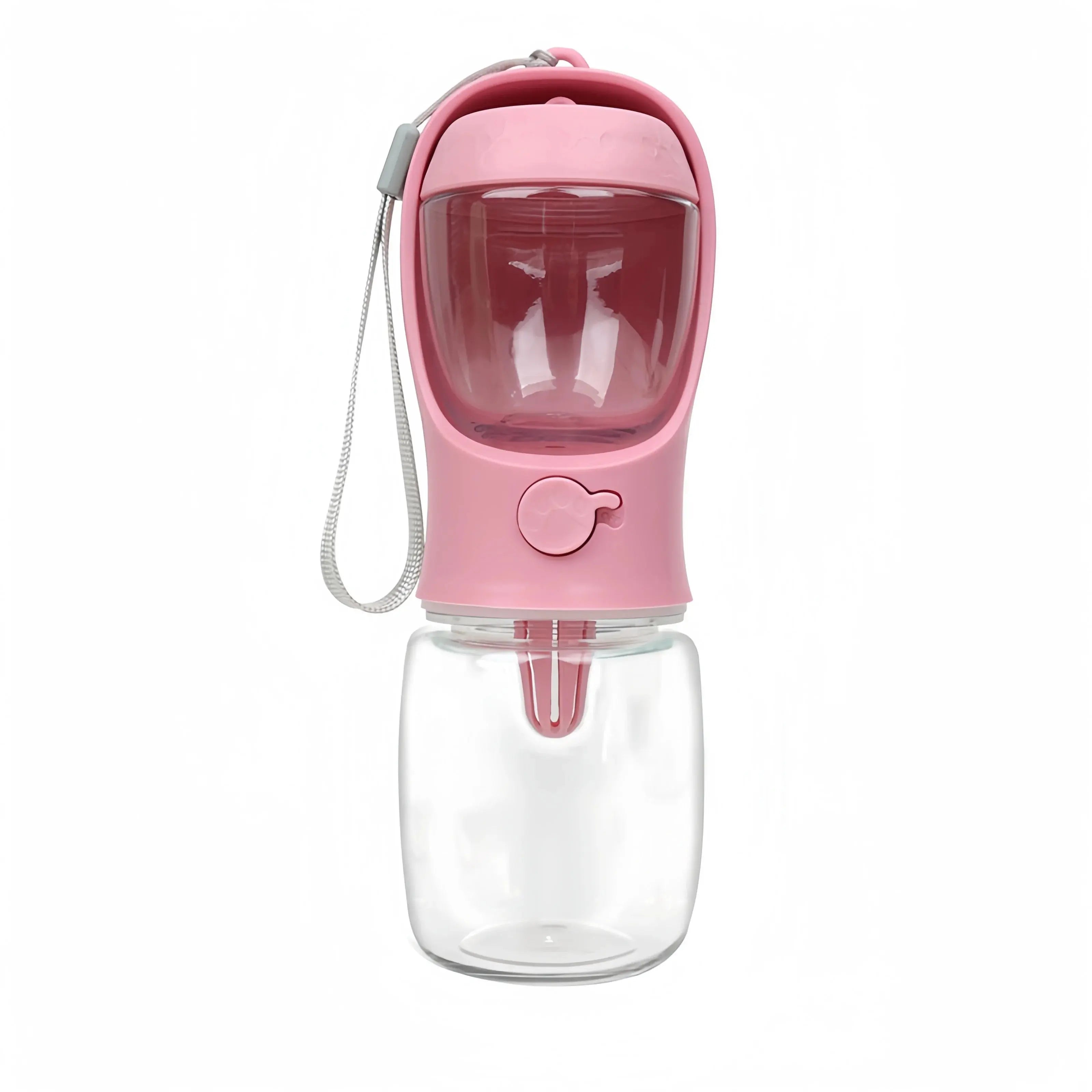 tragbare Hundewasserflasche mit Futterfach pink