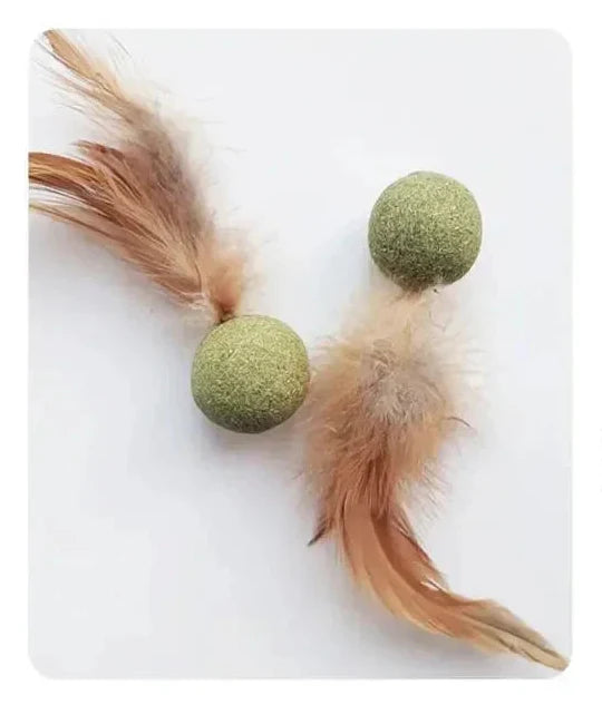 Katzenminze-Ball mit Feder in Nahaufnahme 2 stück