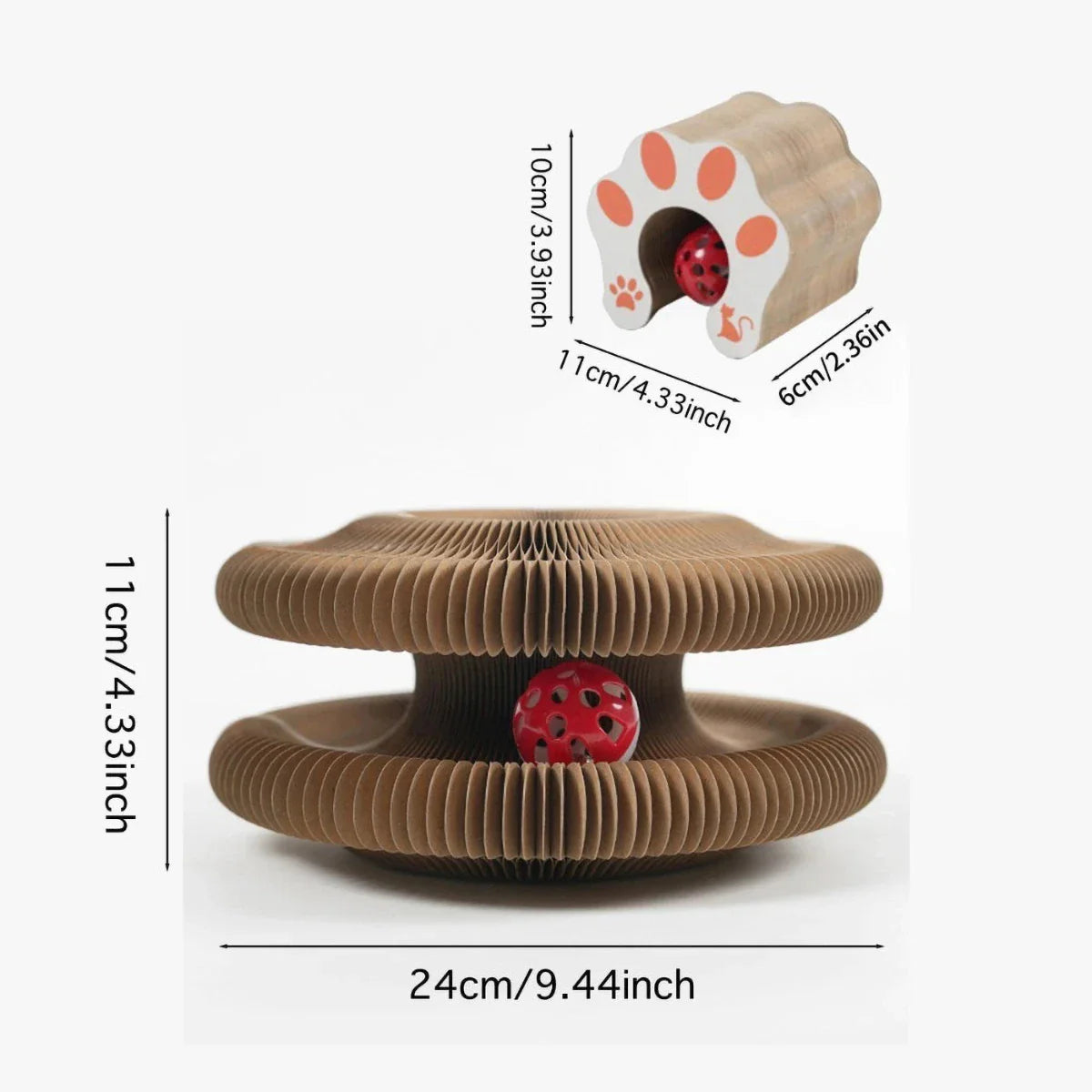 Faltbares Kratzbrett aus Wellpappe für Katzen Größenangabe