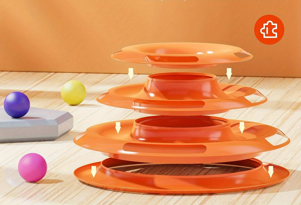 Rutschfester Katzenspielzeug-Turm mit 3 bunten Kugeln