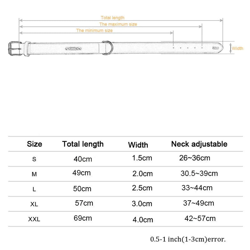 Verstellbares Halsband für Hunde Größenangabe