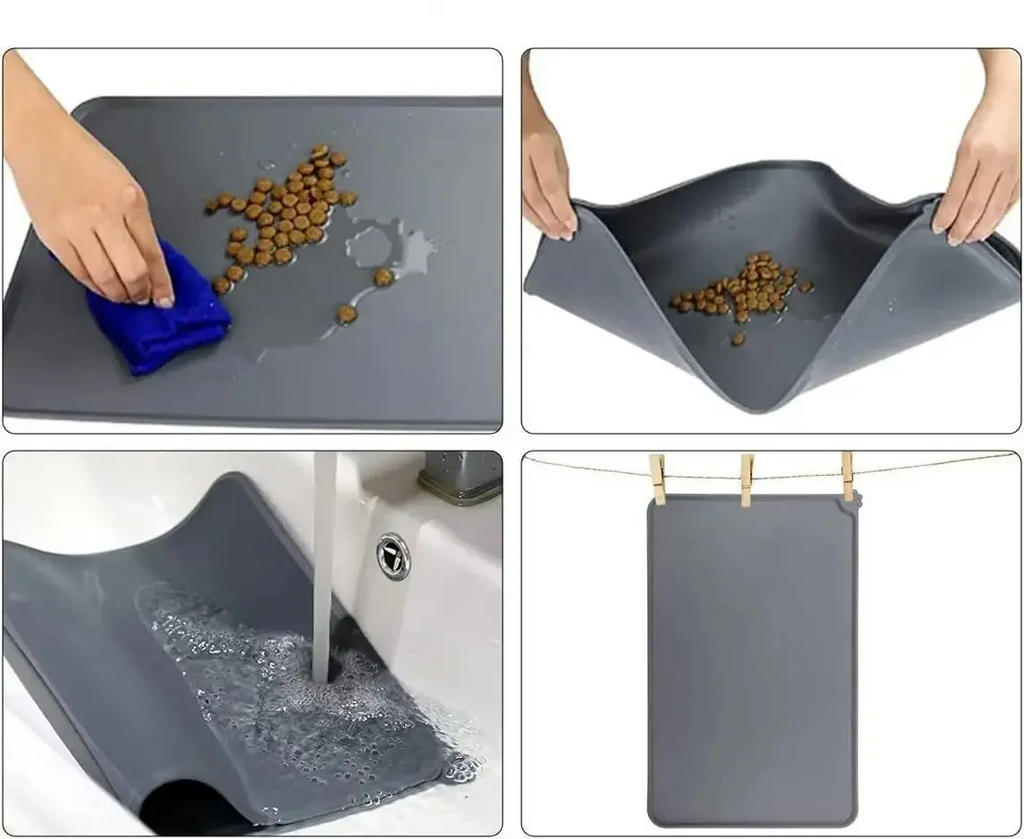 Waschbare flexible silikon-futtermatte mit erhöhtem rand