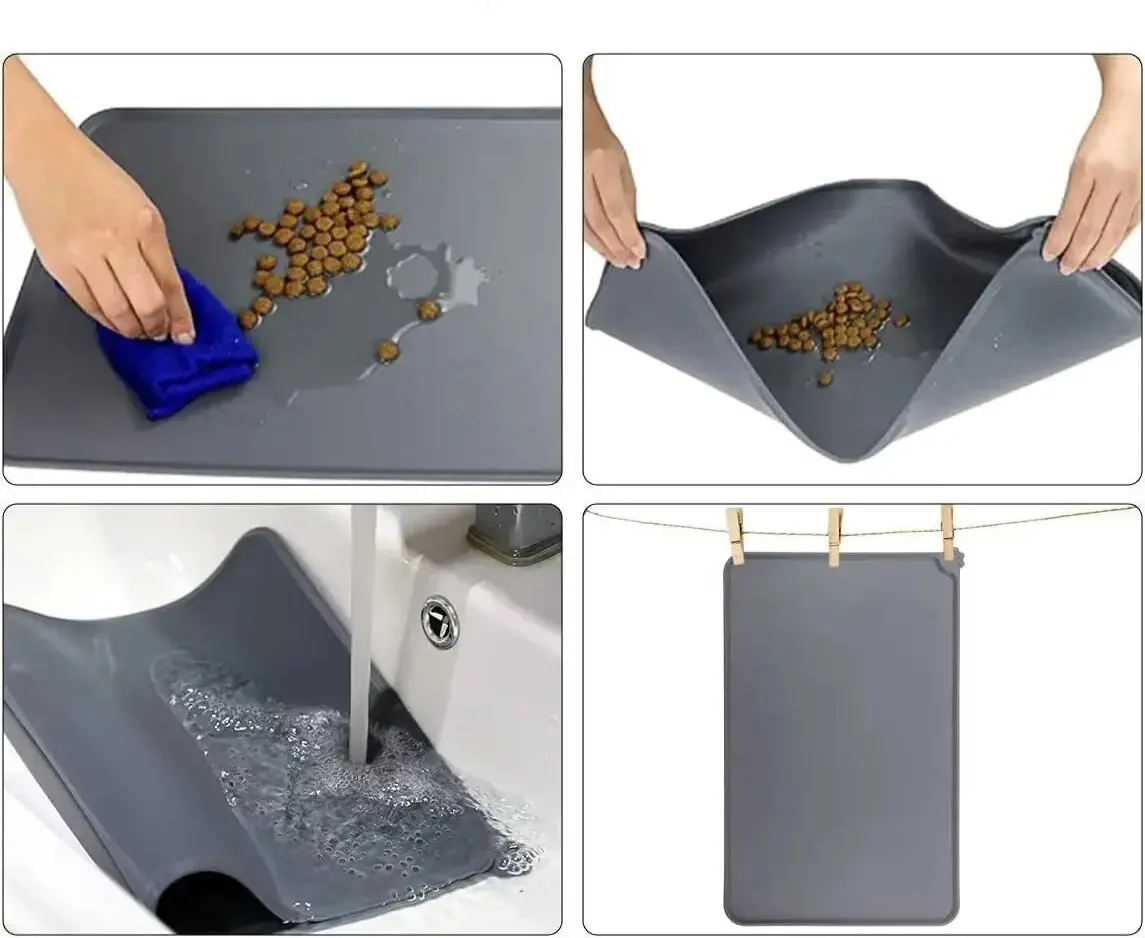 Waschbare flexible silikon-futtermatte mit erhöhtem rand