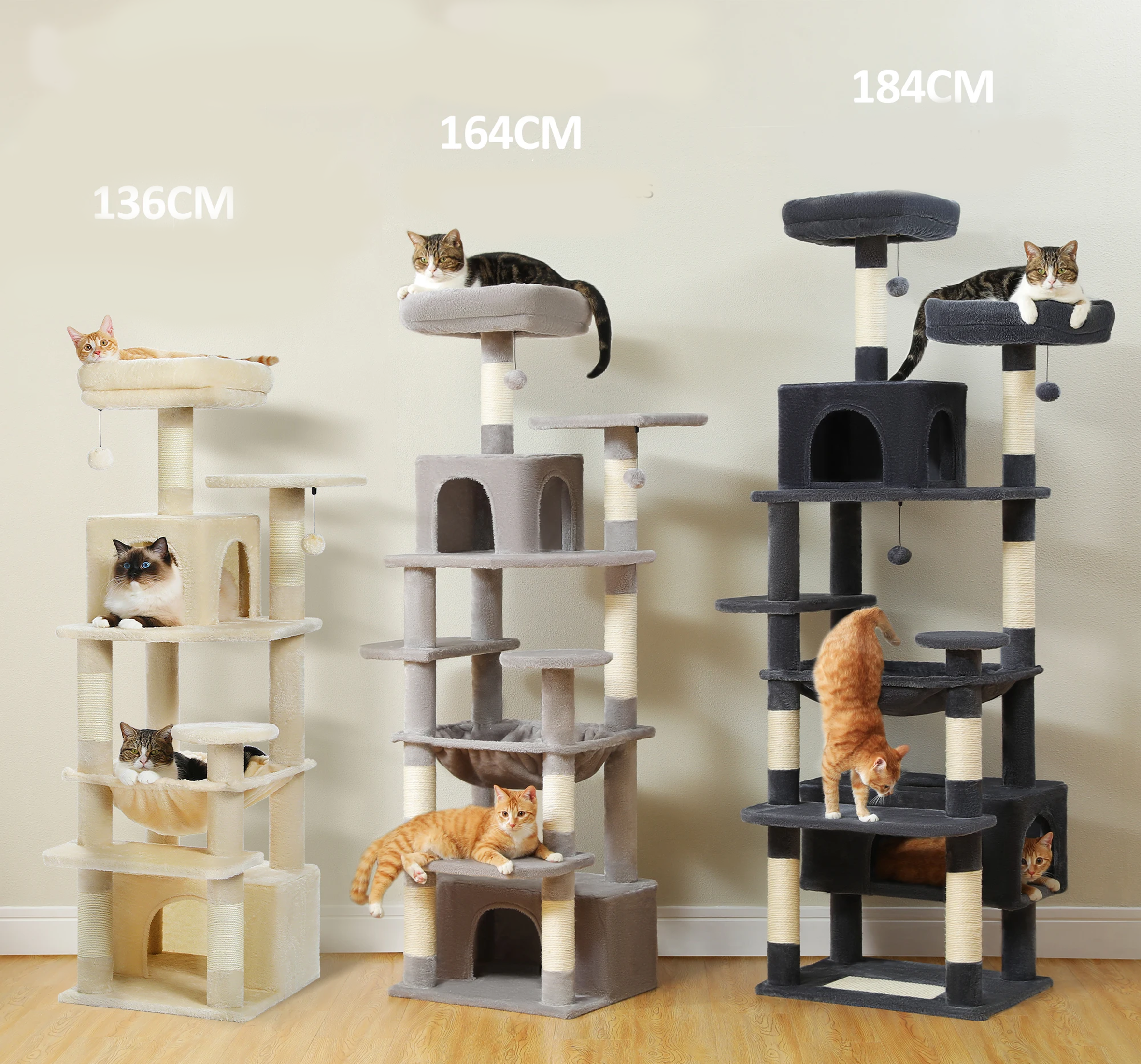 kratzbaum 136-184cm mit mehreren ebenen